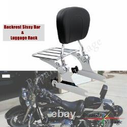 Adjustable Chrome Sissy Bar Passenger Backrest withLuggage Rack For Harley Softail