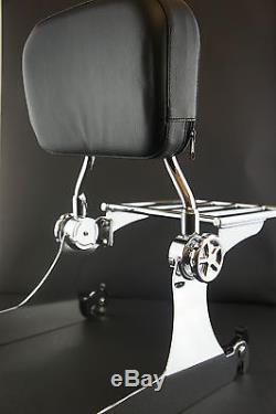 Adjustable Detachable Backrest Sissy Bar Luggage Rack Harley Davidson Dyna 06up