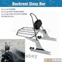 Backrest Sissy Bar With Pad Luggage Rack For Harley Softail Standard FXST 06-20