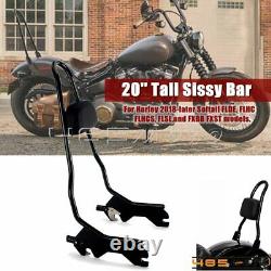 Black 20'' Tall Sissy Bar Backrest For Harley Softail Slim Deluxe FLHC FXBB 2020