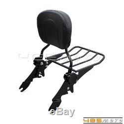 Black Adjustable Backrest Sissy Bar & Luggage Rack For Harley Touring Glide 09