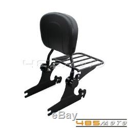 Black Adjustable Detachable Sissy Bar Luggage Rack Backrest For Harley Softail
