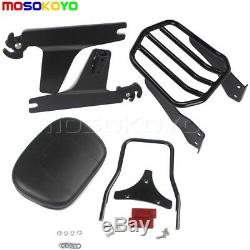 Black Backrest Sissy Bar Pad Detachable Luggage Rack Kit For Harley Dyna 2006-UP
