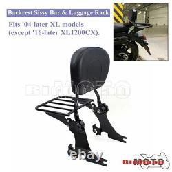 Black Detachable Backrest Sissy Bar Luggage Rack For Harley Sportster XL 2004-up