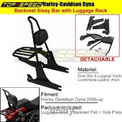Black Detachable Backrest Sissy Bar Pad Rear Luggage Rack For Harley Dyna 06-UP