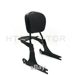 Black Detachable Backrest Sissy Bar Passenger Luggage Rack For Harley 08-09 FXDF