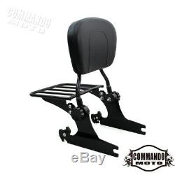 Black Detachable Backrest Sissy Bar with Luggage Rack For Harley Softail New
