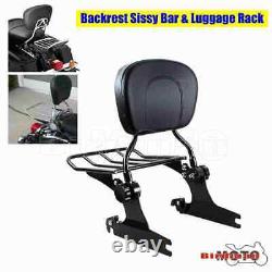 Black Detachable Sissy Bar Backrest Set Luggage Rack For Harley Softail Deluxe