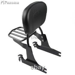 Black Detachable Sissy Bar Backrest with Luggage Rack For Harley Dyna 2006-Later