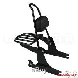 Black Rear Luggage Rack Detachable Backrest Sissy Bar Pad For Harley Dyna 06-UP