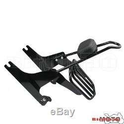 Black Rear Luggage Rack Detachable Backrest Sissy Bar Pad For Harley Dyna 06-UP