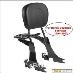Black Sissy Bar Backrest Detachable Luggage Rack For H-D Sportster 94-03 XL1200
