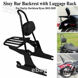 Black Sissybar Backrest Luggage Rack Detachable For Harley Dyna Models 2002-2005