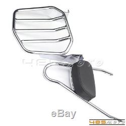 Chrome Detachable Sissy Bar Backrest Pad Luggage Rack For H-D Dyna 06-Up Fat Bob