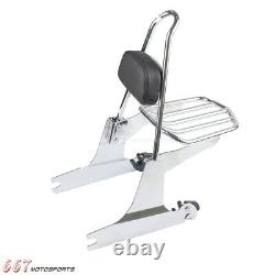 Chrome Detachable Sissy Bar Backrest with Luggage Rack For Harley Dyna 2006-Up