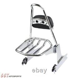 Chrome Detachable Sissy Bar Backrest with Luggage Rack For Harley Dyna 2006-Up