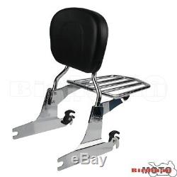 Chrome Luggage Rack Backrest Pad Sissy Bar For Harley Softail FatBoy FXSTB 05-UP