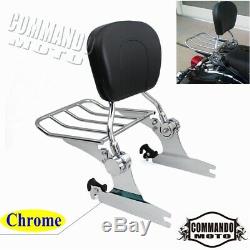 Chrome Motorcycle Detachable Rear Passenger Backrest Pad Sissy Bar Luggage Rack