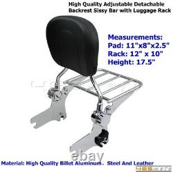 Detachable Backrest Sissy Bar Luggage Rack For Harley 97-08 Road King FLHT FLHX