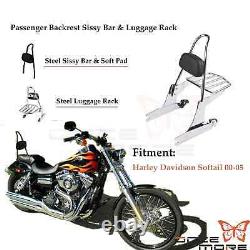 Detachable Backrest Sissy Bar Luggage Rack For Harley Softail FLSTN FLSTC 00-05
