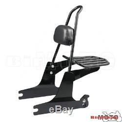 Detachable Backrest Sissy Bar Pad Black Rear Luggage Rack For Harley Dyna 06-UP