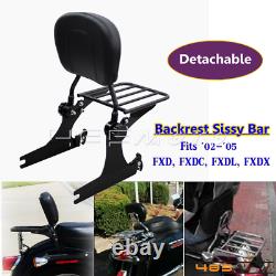 Detachable Backrest Sissy Bar with Luggage Rack For Harley Dyna FXDL FXDB 02-05