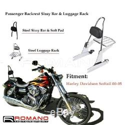 Detachable Passenger Back Rest & Sissy Bar Luggage Rack For Harley Softail 00-05