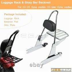 Detachable Sissy Bar Backrest Luggage Rack For Harley Dyna Super Glide FXD 02-05