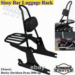 Detachable Sissy Bar Backrest Pad Luggage Rack for Harley Dyna Fat Bob 2006-2019
