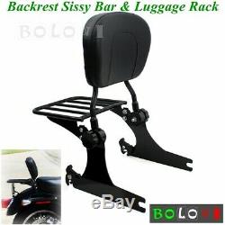 For 08-18 Harley Dyna Fat Bob Wide Glide Detachable Backrest Sissy Bar & Luggage