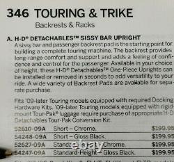 Harley Touring Detachable Backrest Sissy Bar Blck Smooth 54247-09A 51579-05A C24