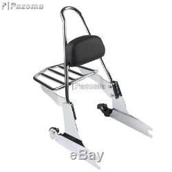 Motorcycle Detachable Sissy Bar Luggage Rack Backrest Pad For Harley Dyna 06-Up