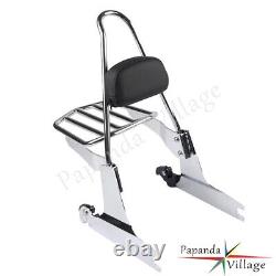 Motorcycle Sissy Bar Backrest withChrome Luggage Rack For Harley Dyna 2002-05