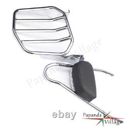 Motorcycle Sissy Bar Backrest withChrome Luggage Rack For Harley Dyna 2002-05