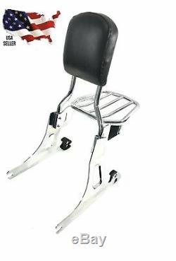 New Harley Dyna Chrome Backrest Sissy Bar & Luggage Rack Quick Release Low Rider
