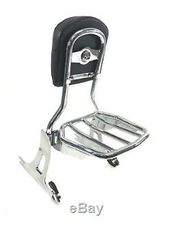 New Harley Dyna Chrome Backrest Sissy Bar & Luggage Rack Quick Release Low Rider