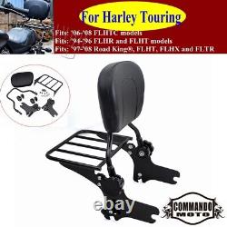 Rear Backrest Sissy Bar +Luggage Rack For Harley Road King FLHT FLHX FLTR 97-08