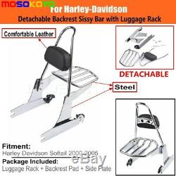 Rear Backrest Sissy Bar Pad with Luggage Rack Fit 00-05 Harley Softail FLST FXST