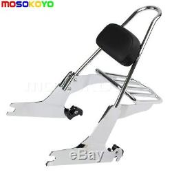 Rear Backrest Sissy Bar Pad with Luggage Rack Fit 00-05 Harley Softail FLST FXST
