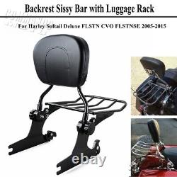 Rear Sissy Bar + Backrest Rack For Harley Softail Deluxe FLSTN FLSTNSE 2005-2015