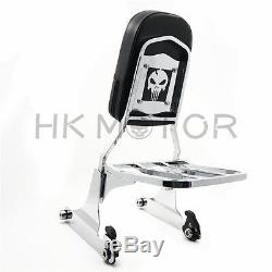 Skull Chrome Detachable Sissy Bar Backrest & Luggage Rack for Harley Softail FLH