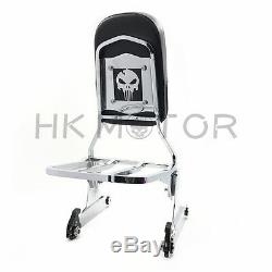 Skull Chrome Detachable Sissy Bar Backrest & Luggage Rack for Harley Softail FLH