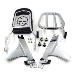 Skull Detachable Sissy Bar Backrest Luggage Rack for 00-17 FLSTC FXST FXSTB