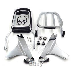 Skull Detachable Sissy Bar Backrest & Luggage Rack for Harley Softail FLH Chrome