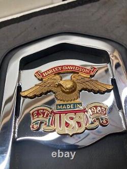 Vintage Harley Davidson Sissy Bar Backrest with Gold Eagle Emblem on Back